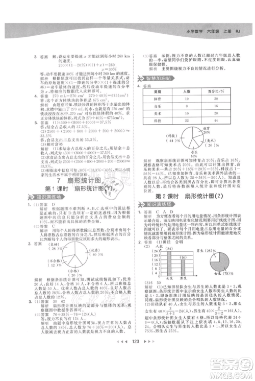 教育科学出版社2021年53天天练六年级上册数学人教版参考答案