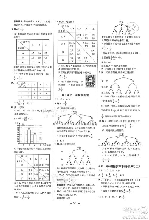 陕西人民教育出版社2021典中点综合应用创新题九年级数学上册SK苏科版答案