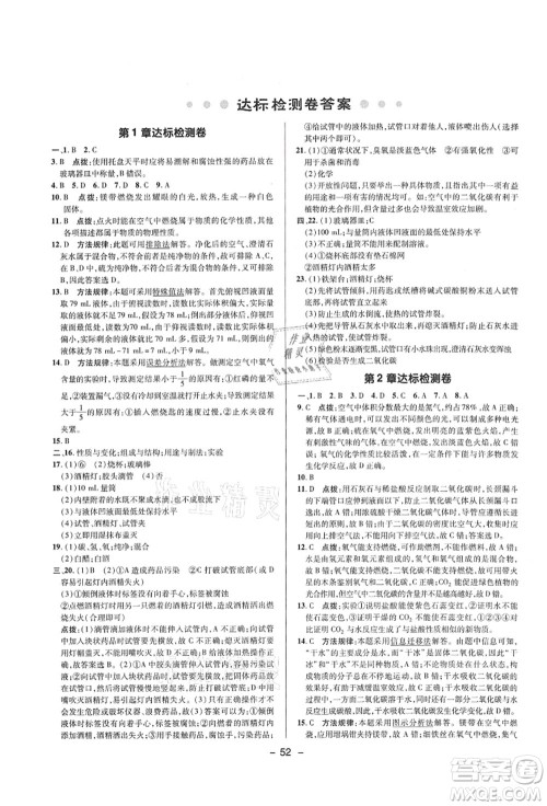 陕西人民教育出版社2021典中点综合应用创新题九年级化学上册HJ沪教版答案