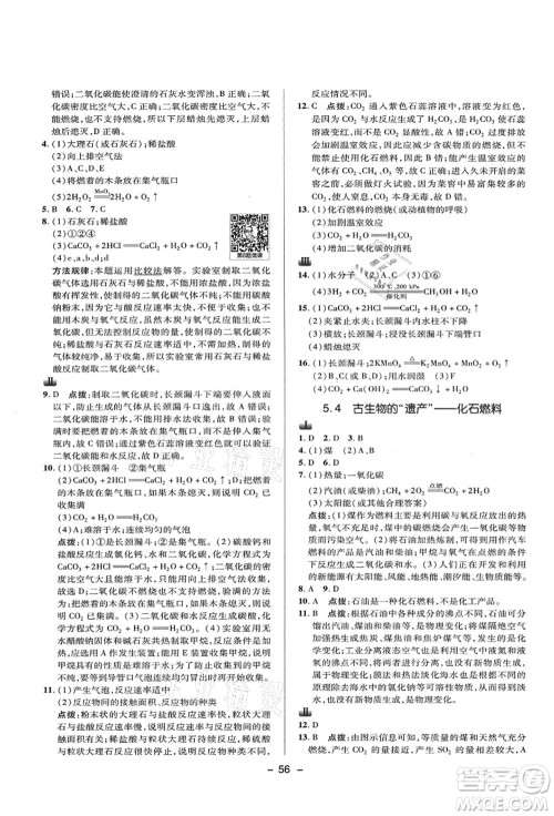 陕西人民教育出版社2021典中点综合应用创新题九年级化学上册KX科学版答案