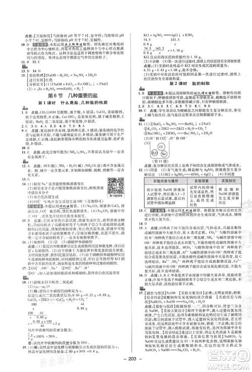 陕西人民教育出版社2021典中点综合应用创新题九年级科学全一册ZJ浙教版答案