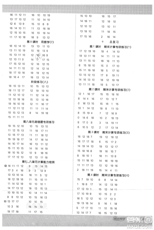 江西教育出版社2021阳光同学计算小达人一年级上册人教版参考答案