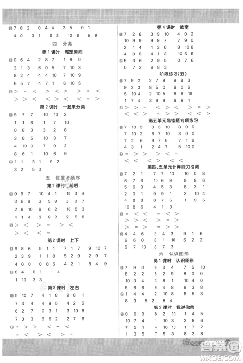 江西教育出版社2021阳光同学计算小达人一年级上册北师大版参考答案