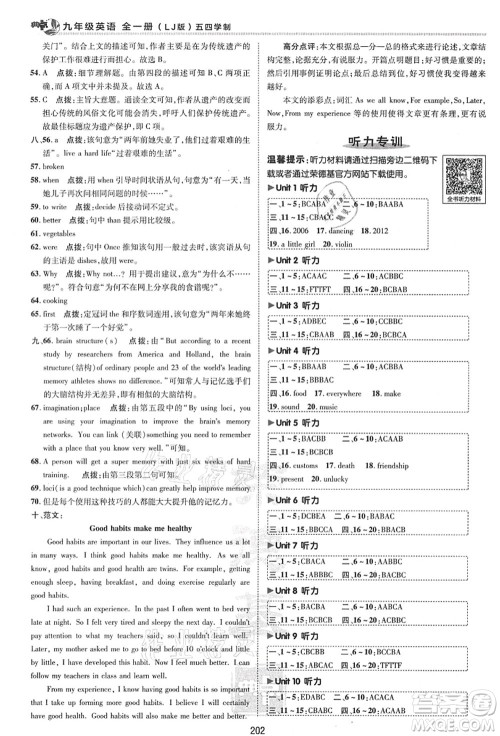 陕西人民教育出版社2021典中点综合应用创新题九年级英语全一册五四学制LJ鲁教版答案