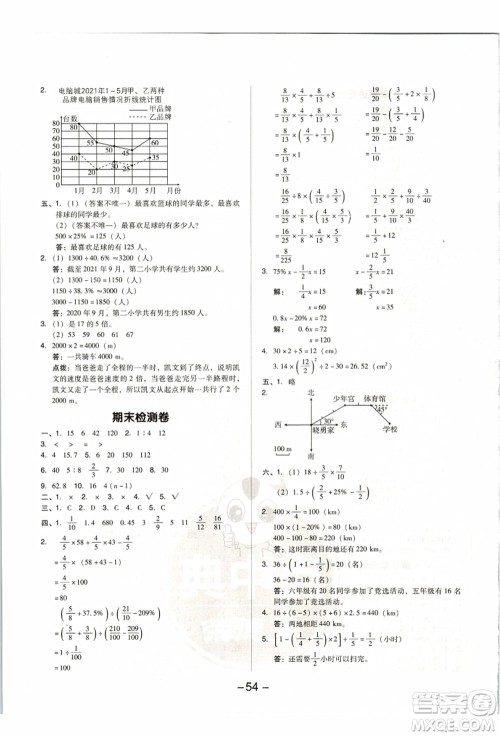 吉林教育出版社2021典中点综合应用创新题六年级数学上册R人教版答案