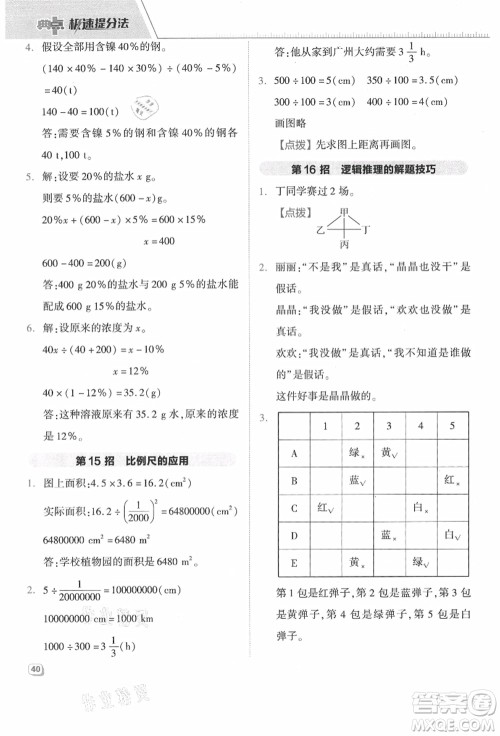 吉林教育出版社2021典中点综合应用创新题六年级数学上册JJ冀教版答案