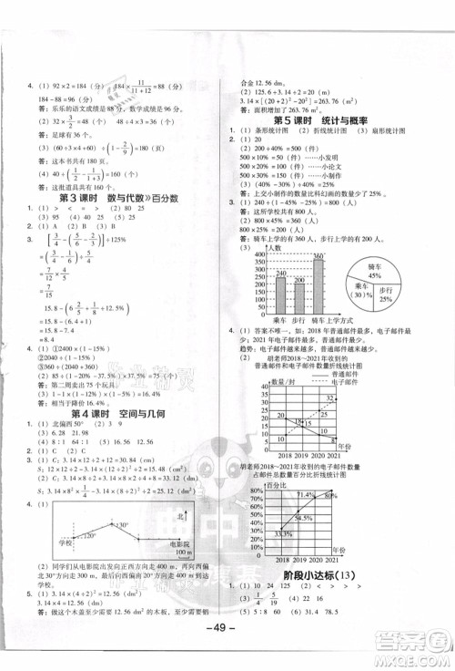 吉林教育出版社2021典中点综合应用创新题六年级数学上册R人教版浙江专版答案