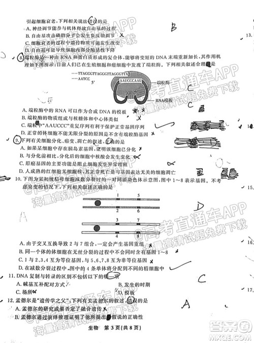 2022届高三年级江西智学联盟体第一次联考生物试卷及答案