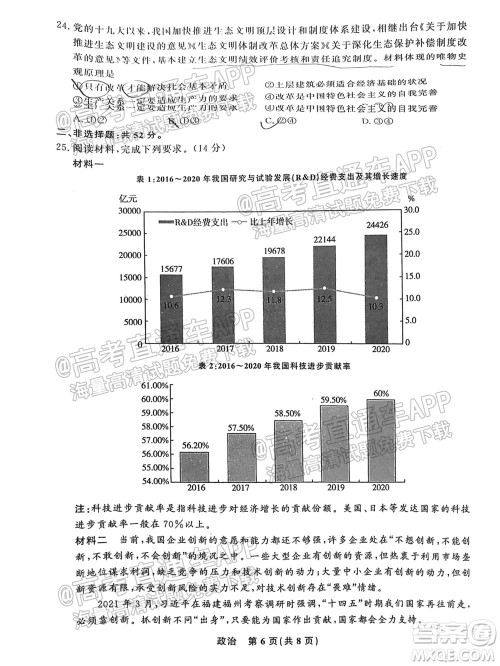 2022届高三年级江西智学联盟体第一次联考政治试卷及答案