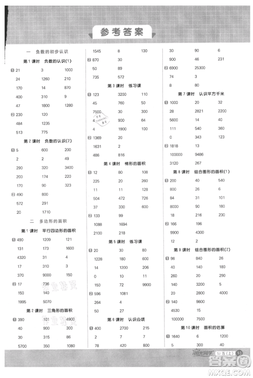 江西教育出版社2021阳光同学计算小达人五年级上册苏教版参考答案