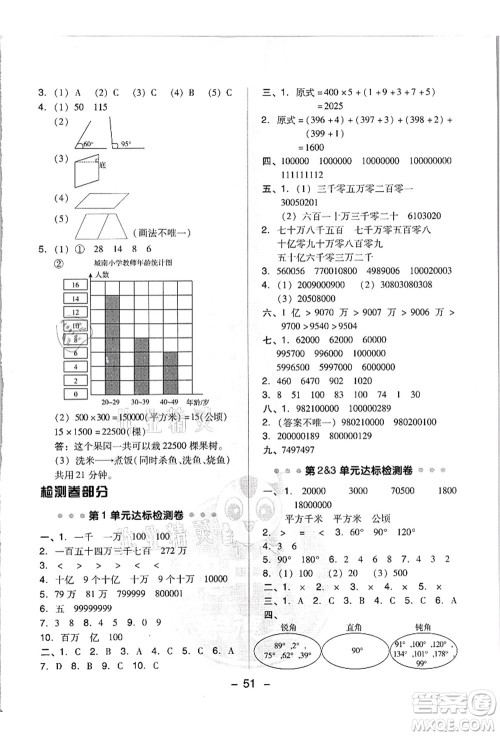 吉林教育出版社2021典中点综合应用创新题四年级数学上册R人教版浙江专版答案