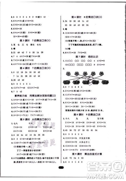 沈阳出版社2021黄冈名师天天练数学二年级上册青岛版答案