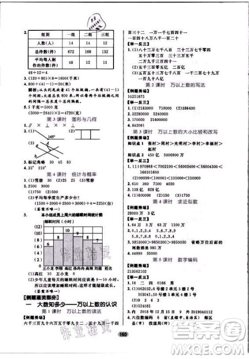 沈阳出版社2021黄冈名师天天练数学四年级上册六三学制青岛版答案