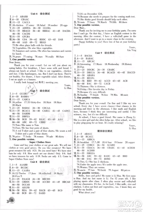 安徽大学出版社2021创新课堂创新作业本七年级上册英语人教版参考答案