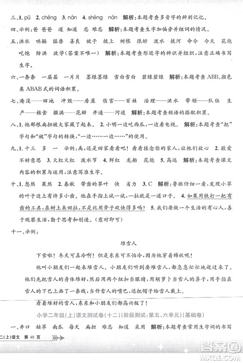 浙江工商大学出版社2021孟建平系列丛书小学单元测试二年级语文上册R人教版答案 浙江工商大学出版社2021孟建平系列丛书小学单元测试二年级语文上册R人教版答案
