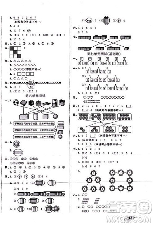 西安出版社2021秋季53全优卷小学数学一年级上册SJ苏教版答案