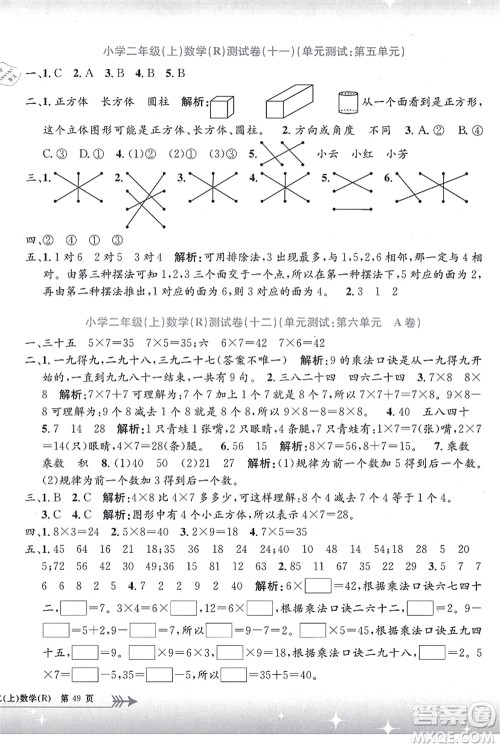 浙江工商大学出版社2021孟建平系列丛书小学单元测试二年级数学上册R人教版答案 浙江工商大学出版社2021孟建平系列丛书小学单元测试二年级数学上册R人教版答案