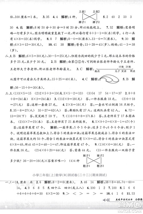 浙江工商大学出版社2021孟建平系列丛书小学单元测试二年级数学上册R人教版答案 浙江工商大学出版社2021孟建平系列丛书小学单元测试二年级数学上册R人教版答案