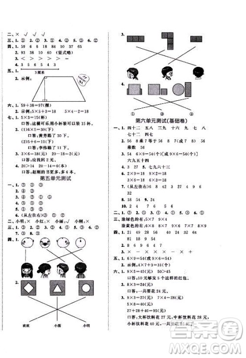 西安出版社2021秋季53全优卷小学数学二年级上册RJ人教版答案
