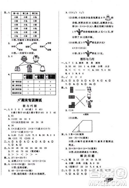 西安出版社2021秋季53全优卷小学数学二年级上册RJ人教版答案