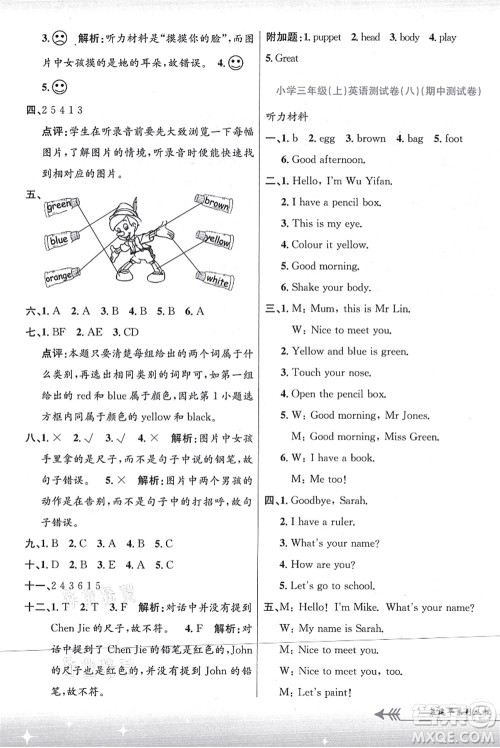 浙江工商大学出版社2021孟建平系列丛书小学单元测试三年级英语上册R人教版答案 浙江工商大学出版社2021孟建平系列丛书小学单元测试三年级英语上册R人教版答案