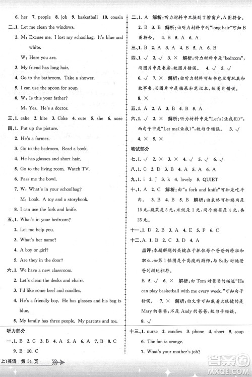 浙江工商大学出版社2021孟建平系列丛书小学单元测试四年级英语上册R人教版答案