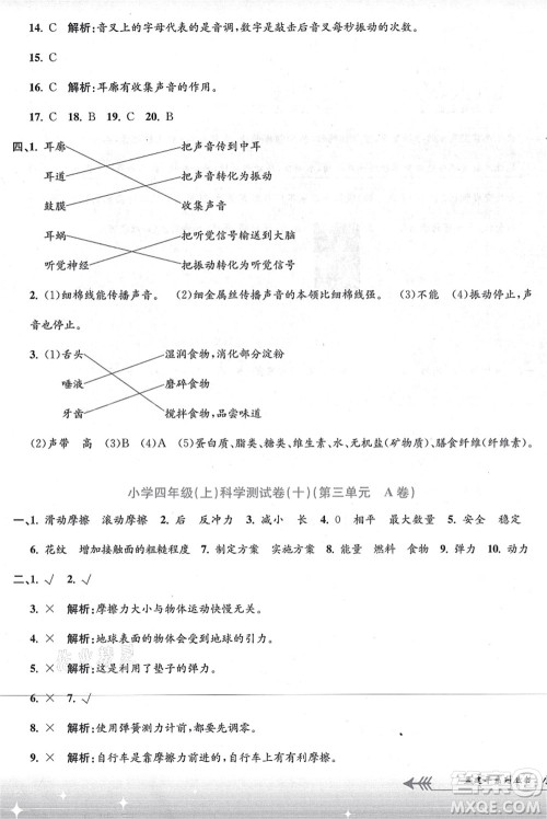 浙江工商大学出版社2021孟建平系列丛书小学单元测试四年级科学上册J教科版答案 浙江工商大学出版社2021孟建平系列丛书小学单元测试四年级科学上册J教科版答案