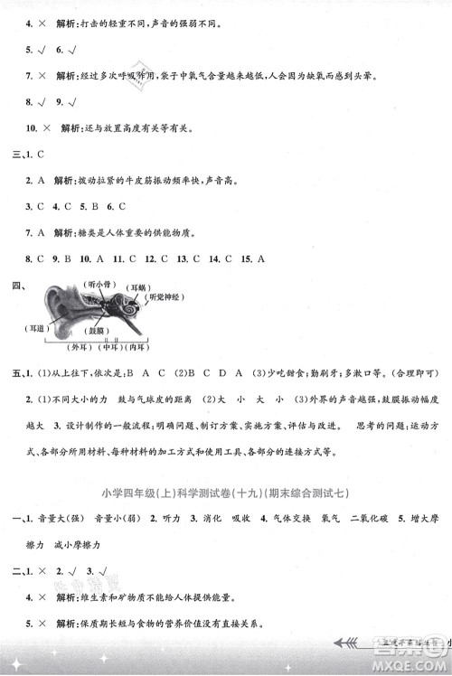 浙江工商大学出版社2021孟建平系列丛书小学单元测试四年级科学上册J教科版答案 浙江工商大学出版社2021孟建平系列丛书小学单元测试四年级科学上册J教科版答案
