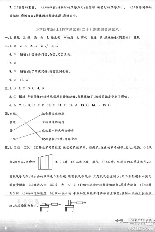 浙江工商大学出版社2021孟建平系列丛书小学单元测试四年级科学上册J教科版答案 浙江工商大学出版社2021孟建平系列丛书小学单元测试四年级科学上册J教科版答案
