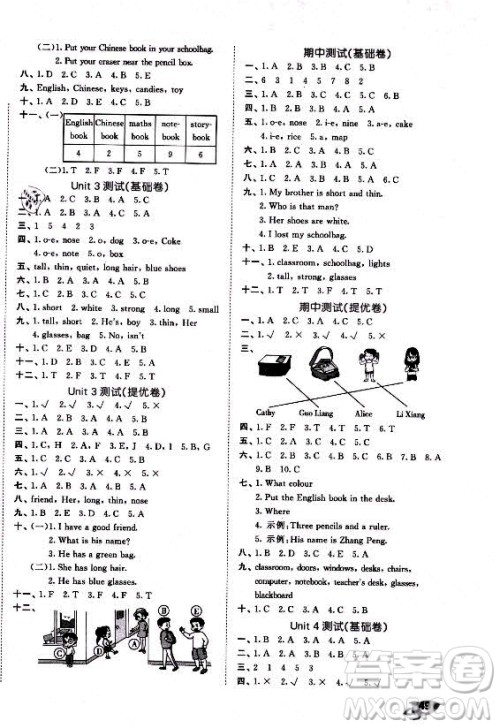 西安出版社2021秋季53全优卷小学英语四年级上册RP人教版答案