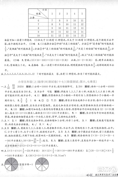 浙江工商大学出版社2021孟建平系列丛书小学单元测试五年级数学上册B北师大版答案 浙江工商大学出版社2021孟建平系列丛书小学单元测试五年级数学上册B北师大版答案