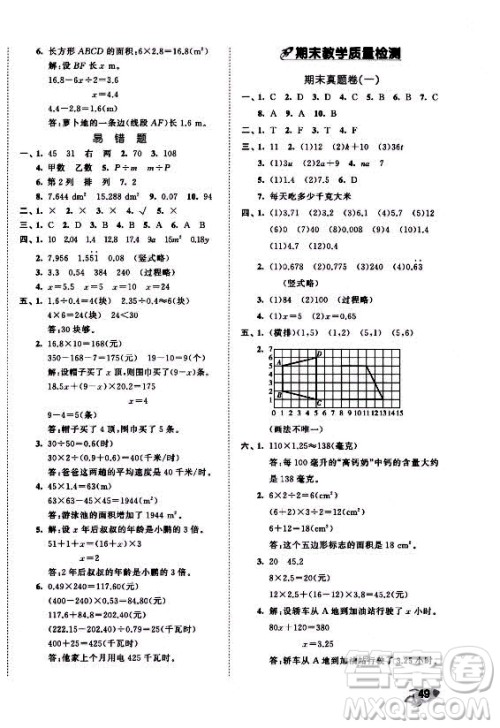 西安出版社2021秋季53全优卷小学数学五年级上册RJ人教版答案