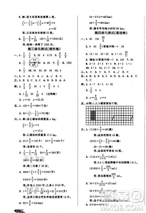 西安出版社2021秋季53全优卷小学数学六年级上册RJ人教版答案