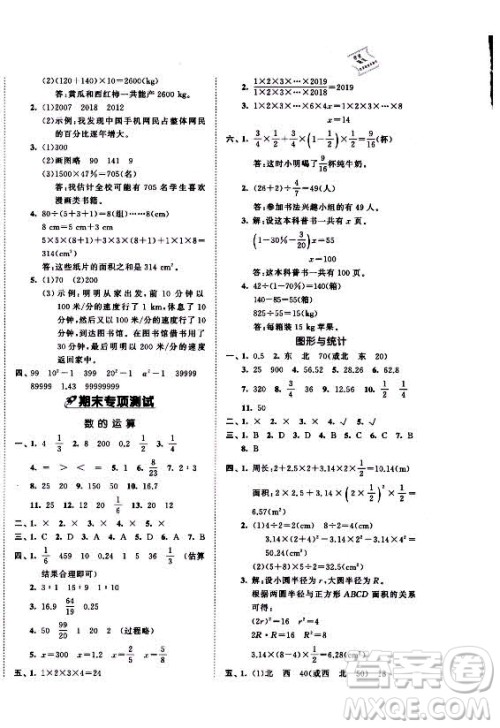 西安出版社2021秋季53全优卷小学数学六年级上册RJ人教版答案