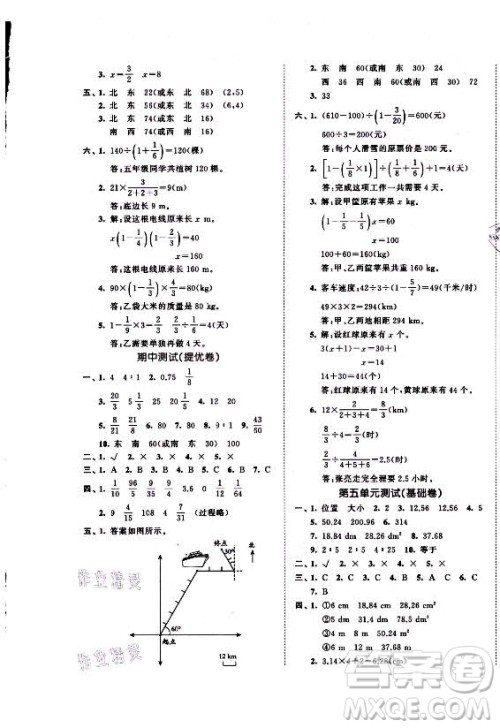 西安出版社2021秋季53全优卷小学数学六年级上册RJ人教版答案