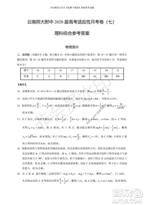 云南师大附中2022届高考适应性月考卷二理科综合试卷及答案 云南师大附中2022届高考适应性月考卷二理科综合试卷及答案