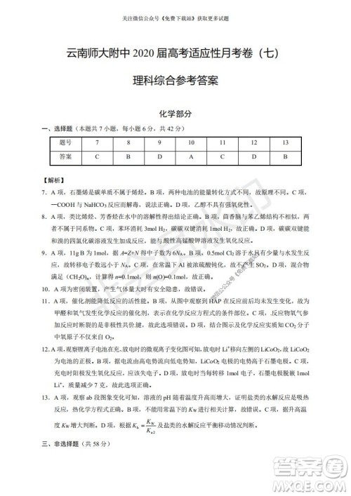 云南师大附中2022届高考适应性月考卷二理科综合试卷及答案 云南师大附中2022届高考适应性月考卷二理科综合试卷及答案