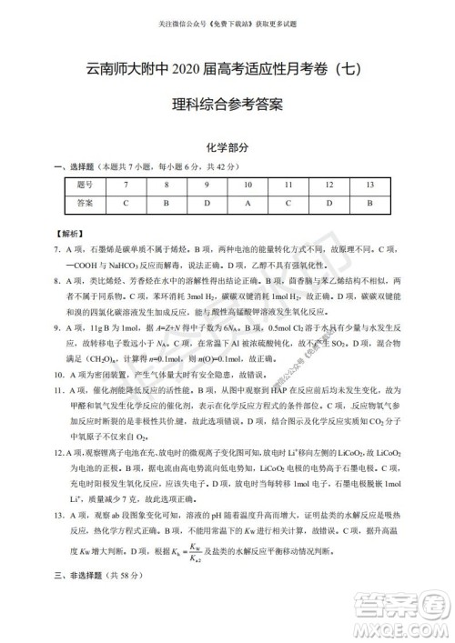 云南师大附中2022届高考适应性月考卷二理科综合试卷及答案