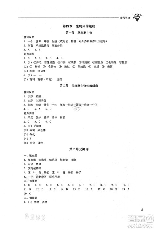 山西教育出版社2021新课程问题解决导学方案七年级生物上册凤凰版答案