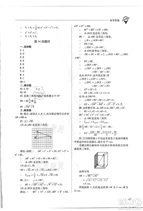 山西教育出版社2021新课程问题解决导学方案八年级数学上册华东师大版答案