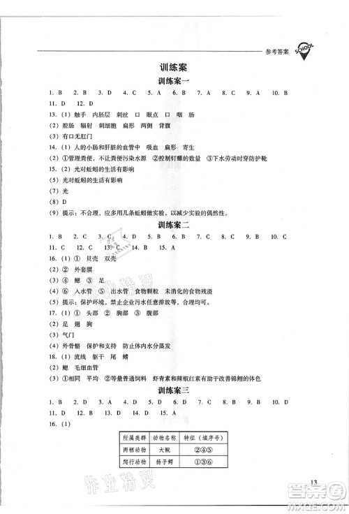 山西教育出版社2021新课程问题解决导学方案八年级生物上册人教版答案