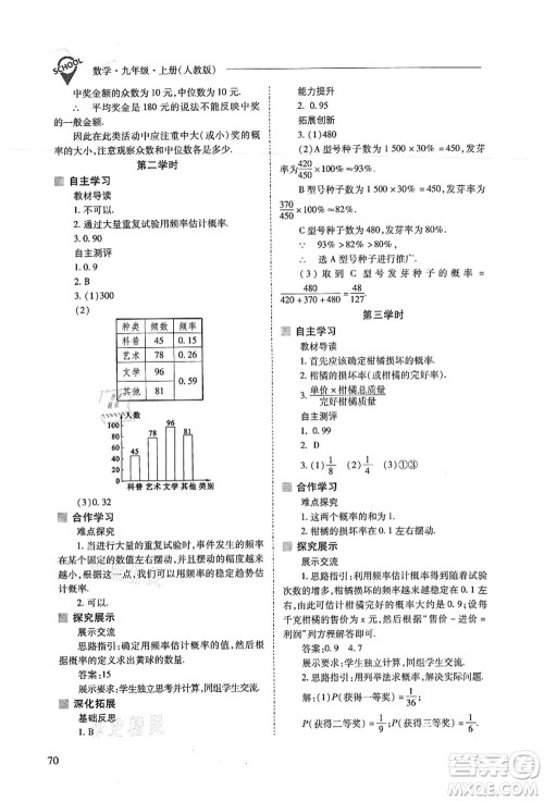 山西教育出版社2021新课程问题解决导学方案九年级数学上册人教版答案 山西教育出版社2021新课程问题解决导学方案九年级数学上册人教版答案