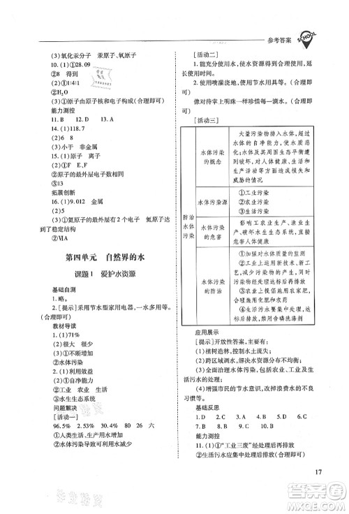 山西教育出版社2021新课程问题解决导学方案九年级化学上册人教版答案
