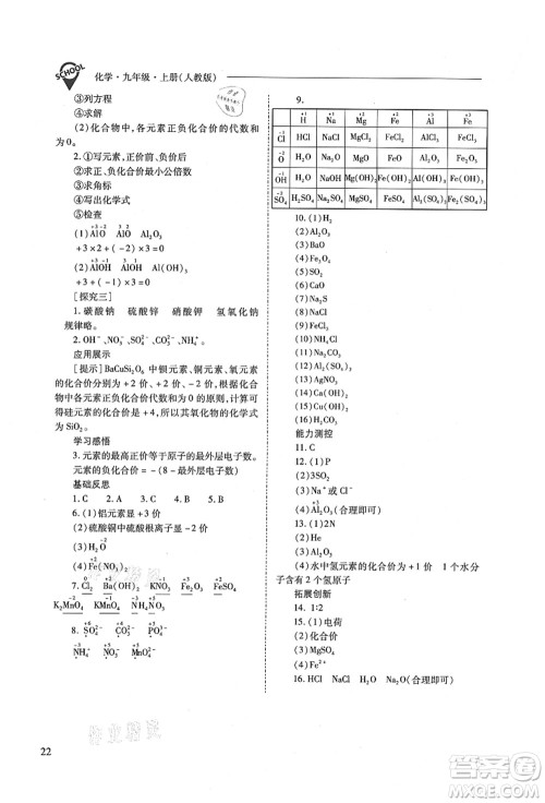 山西教育出版社2021新课程问题解决导学方案九年级化学上册人教版答案