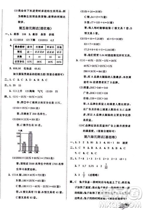 西安出版社2021秋季53全优卷小学数学六年级上册BSD北师大版答案