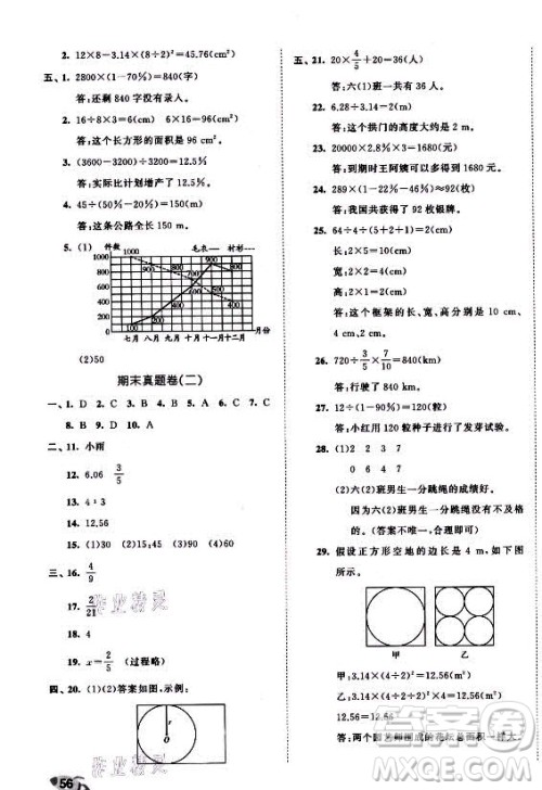 西安出版社2021秋季53全优卷小学数学六年级上册BSD北师大版答案