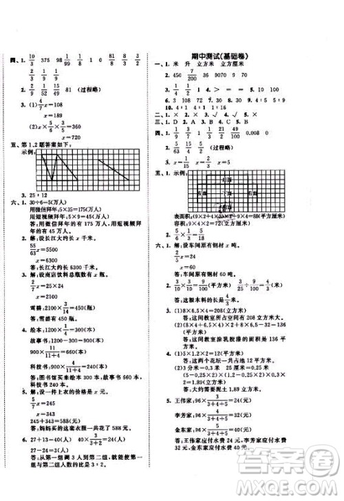 西安出版社2021秋季53全优卷小学数学六年级上册SJ苏教版答案