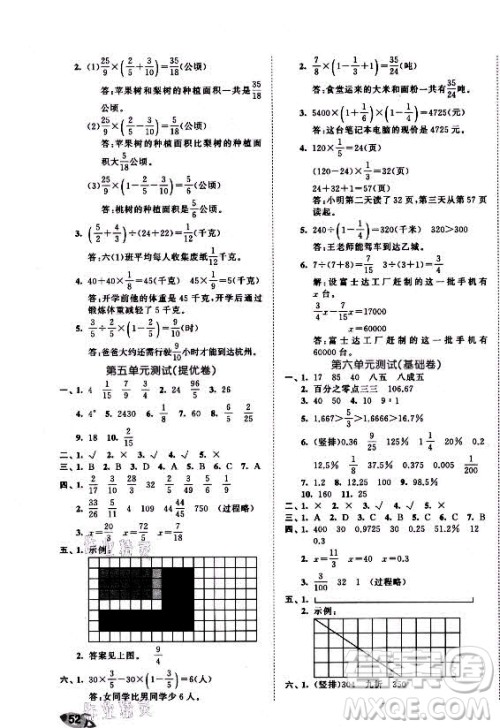 西安出版社2021秋季53全优卷小学数学六年级上册SJ苏教版答案