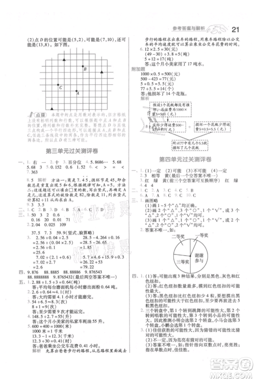 南京师范大学出版社2021一遍过五年级上册数学人教版参考答案