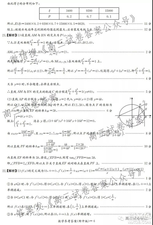 湖南师大附中2022届高三月考试卷一数学试卷及答案